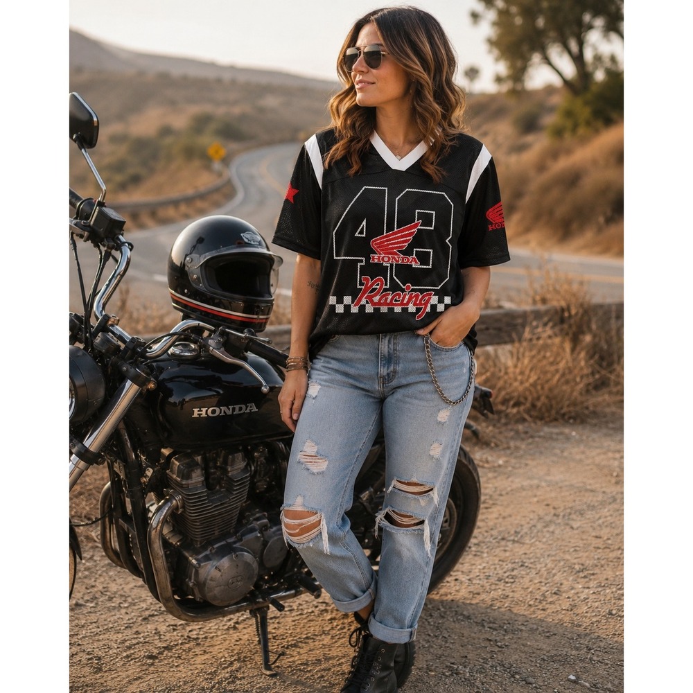 Honda Racing 48 Mesh Jersey Black White Red Moto Graphic Top Womens Medium